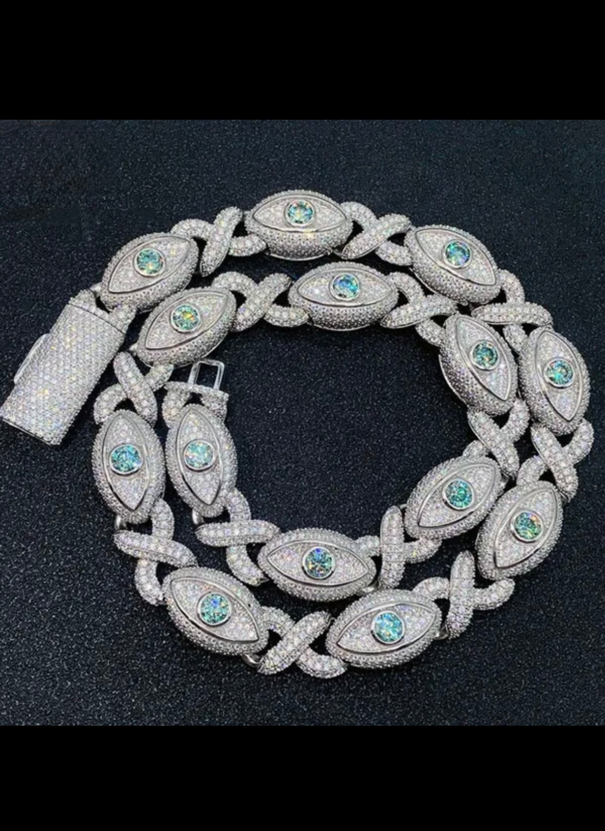 Eye Figure of Eight Iced Out Cuban Link Blue Sapphire Bracelet 15mm