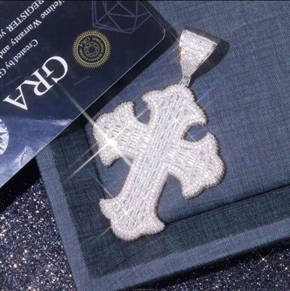 High Quality Baguette Cross VVS Pendant
