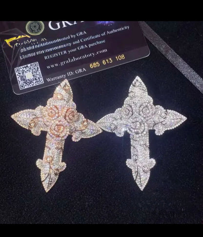 Iced Out 3D Cross Rose Pendant