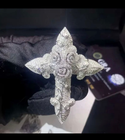 Iced Out 3D Cross Rose Pendant