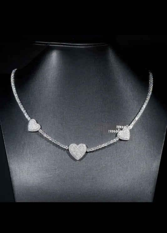 3mm Iced Out VVS Heart Tennis Chain Necklace