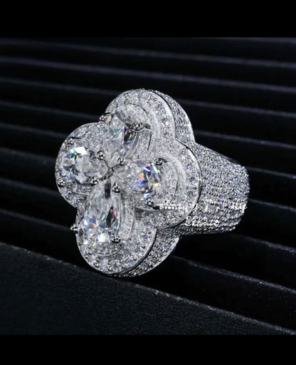 Clover Flooded Iced Out Ring