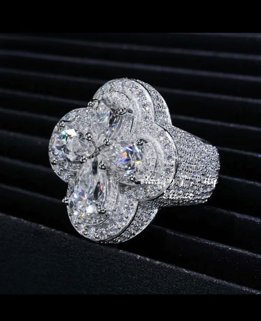 Clover Flooded Iced Out Ring