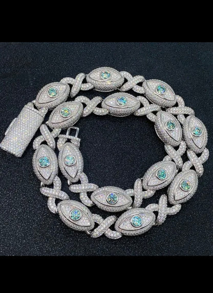 Eye Figure of Eight Iced Out Cuban Link Blue Sapphire Bracelet 15mm