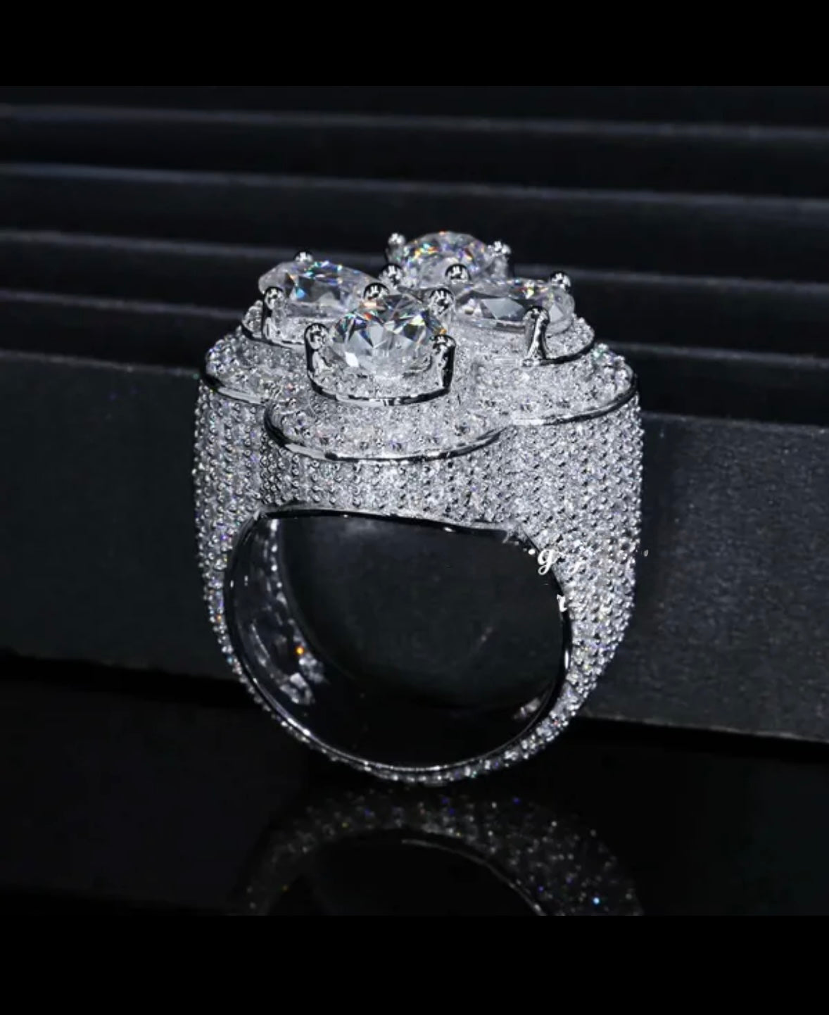 Clover Flooded Iced Out Ring