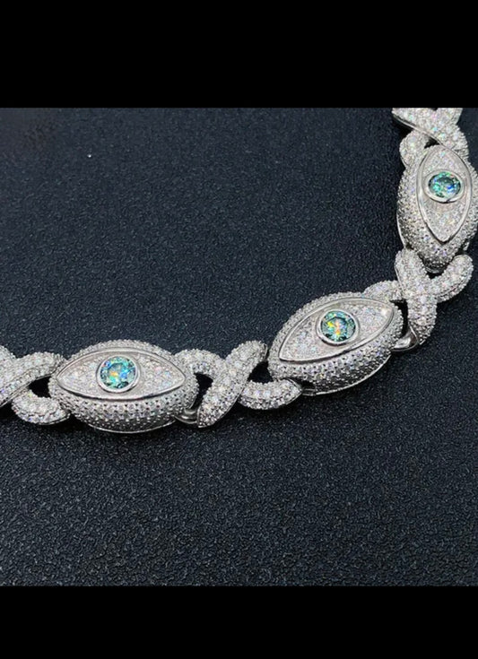 Eye Figure of Eight Iced Out Cuban Link Blue Sapphire Bracelet 15mm