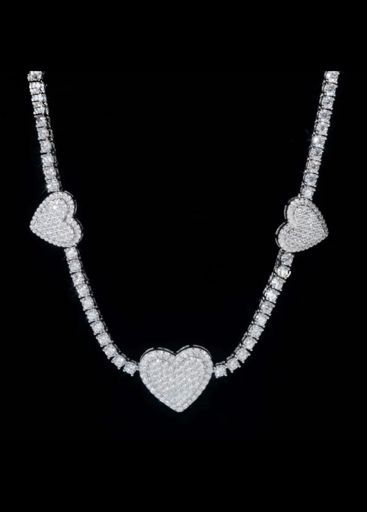3mm Iced Out VVS Heart Tennis Chain Necklace