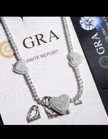 3mm Iced Out VVS Heart Tennis Chain Necklace